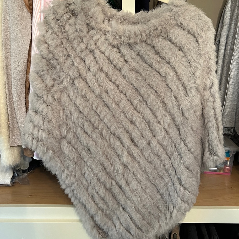 Adrienne Landeau Rabbit Furl Poncho, One Size